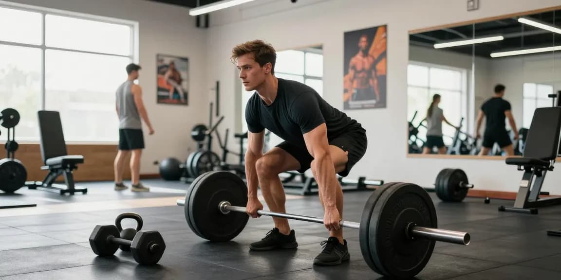 Steroide im Steroidshop kaufen: Bodybuilder trainiert im Fitnessstudio mit Gewichten.