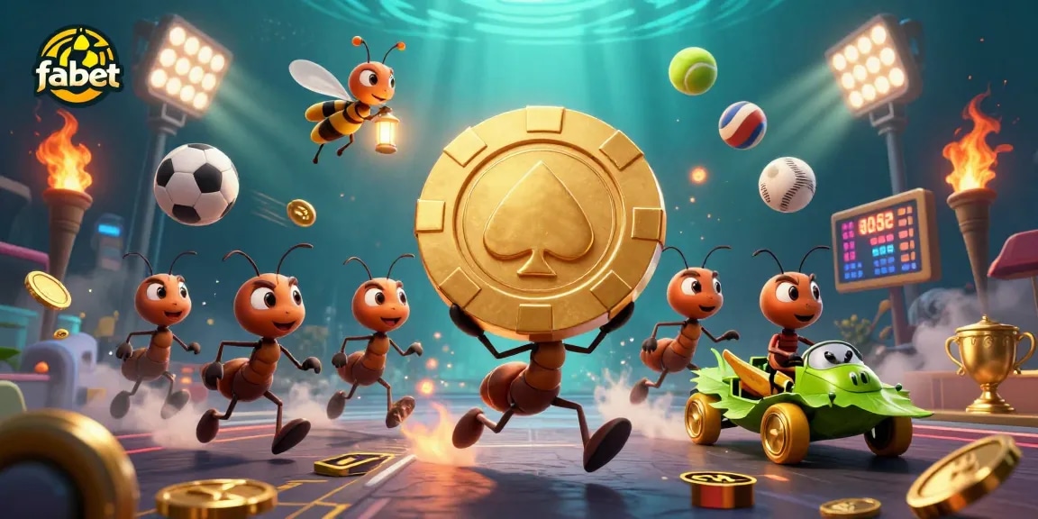 fabet's animated ants orchestrate a heist, highlighting casino excitement with a golden poker chip