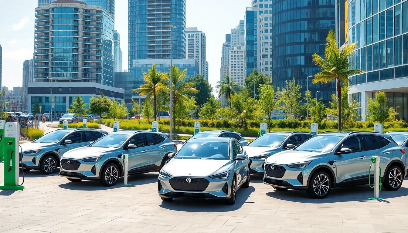 Elektroautos in einer modernen Stadtumgebung, die innovative Designmerkmale zeigen.
