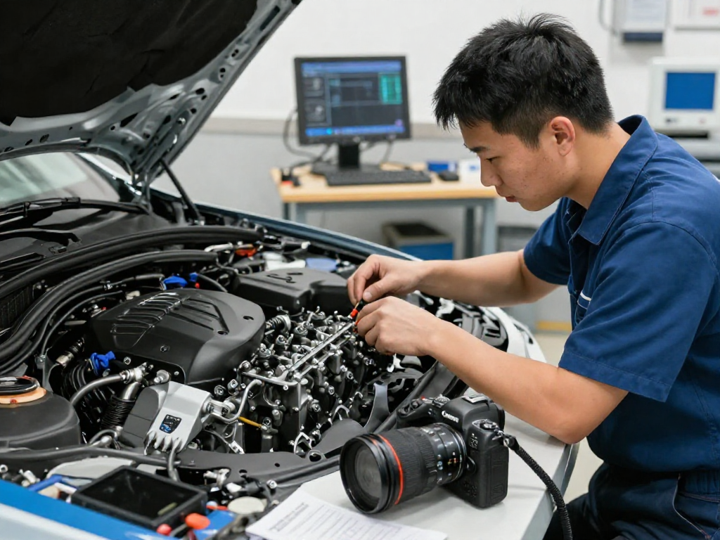 Professionelle BMW Steuerkette Wechsel während der Wartung in einer Werkstatt