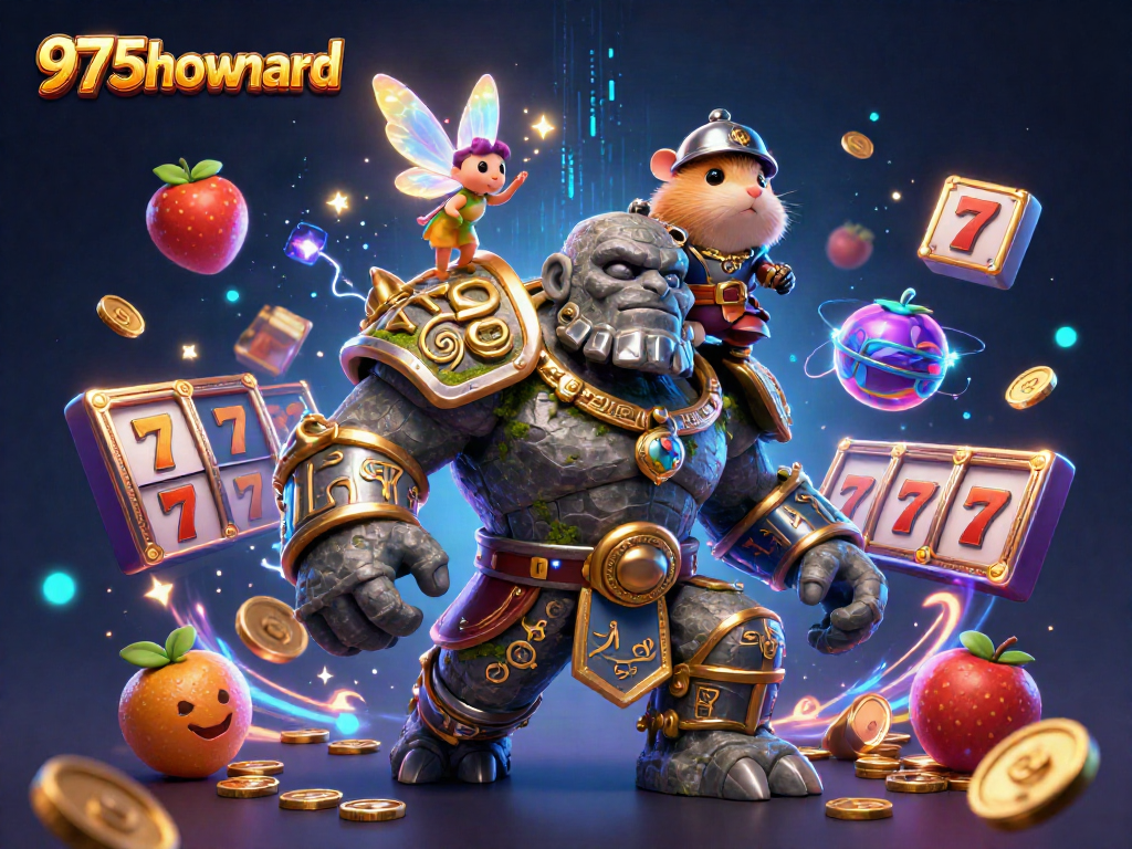 Engage with 975howard in this vibrant casino realm, showcasing characters in an action-packed slot adventure.