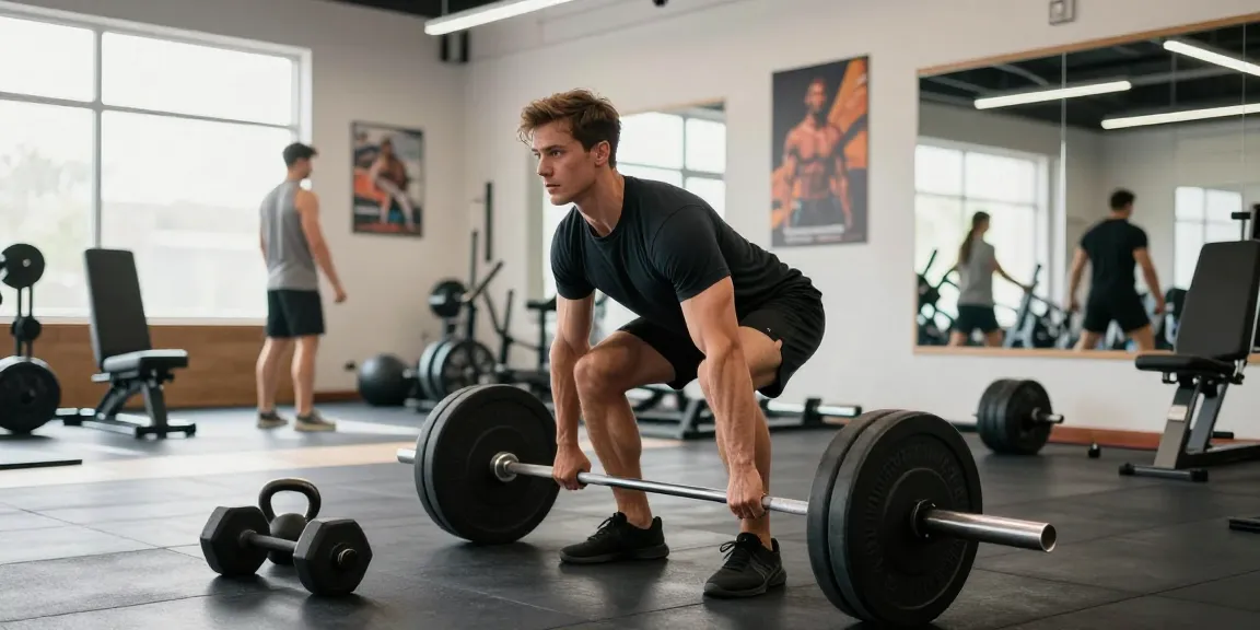 Steroide im Steroidshop kaufen: Bodybuilder trainiert im Fitnessstudio mit Gewichten.