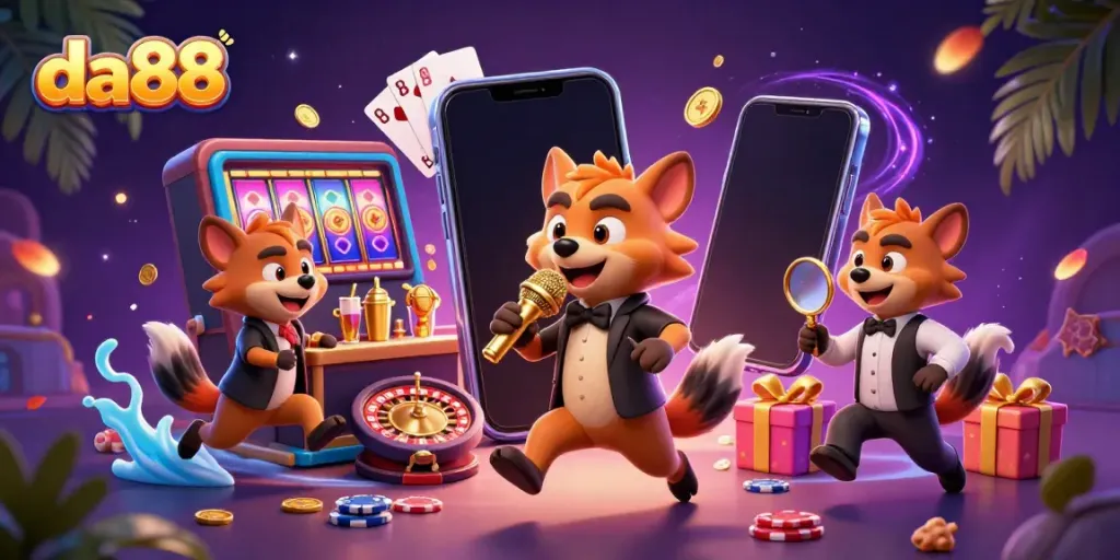 Engage with da88 as hyenas compete in an entertaining casino scene with vibrant games and lively interactions.
