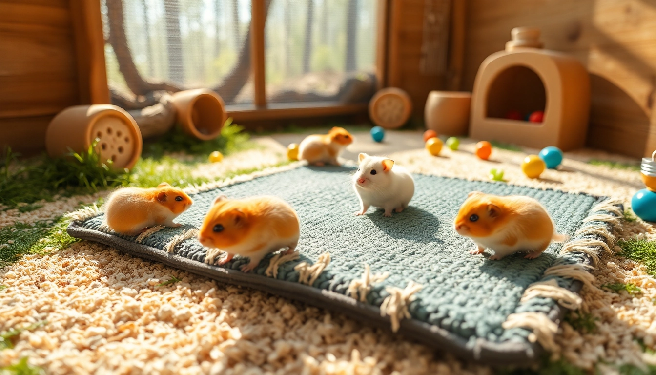 Nagermatte in einer komfortablen Umgebung mit spielenden Hamstern