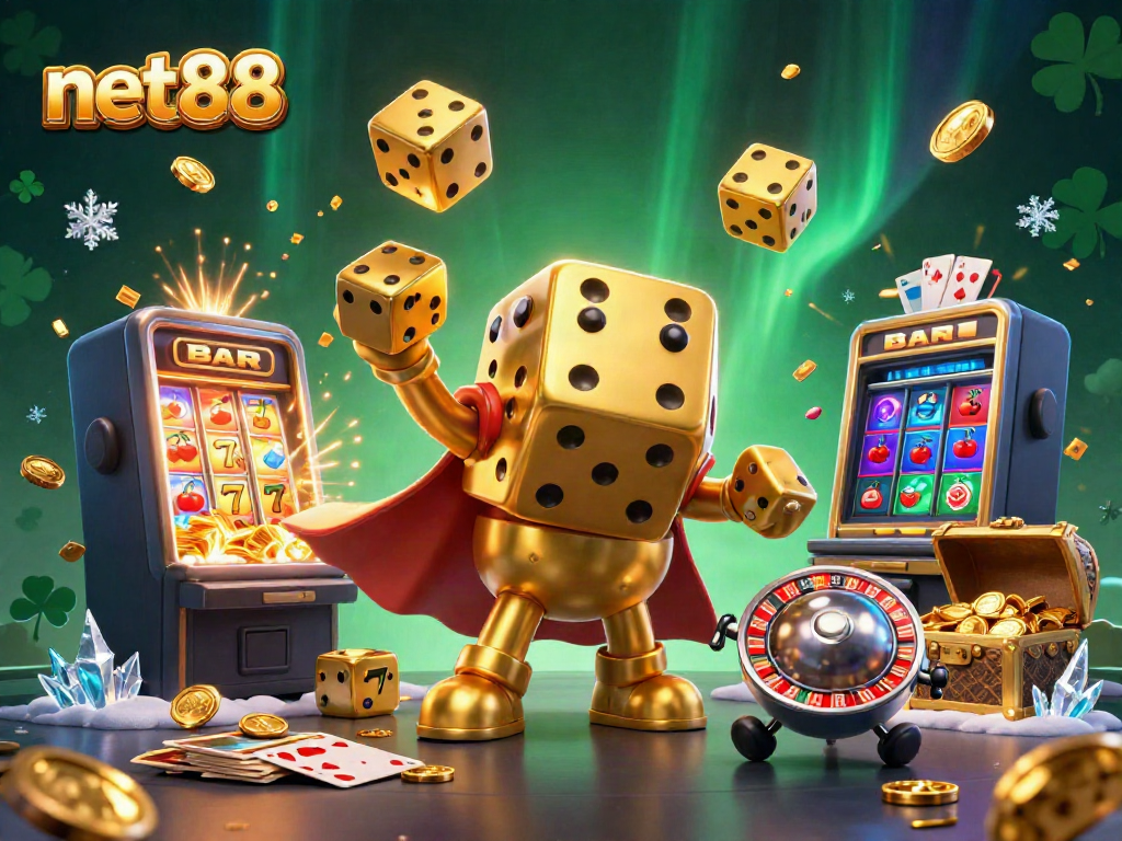Experience thrilling gameplay with net88 as golden dice and casino elements explode in a vibrant scene.
