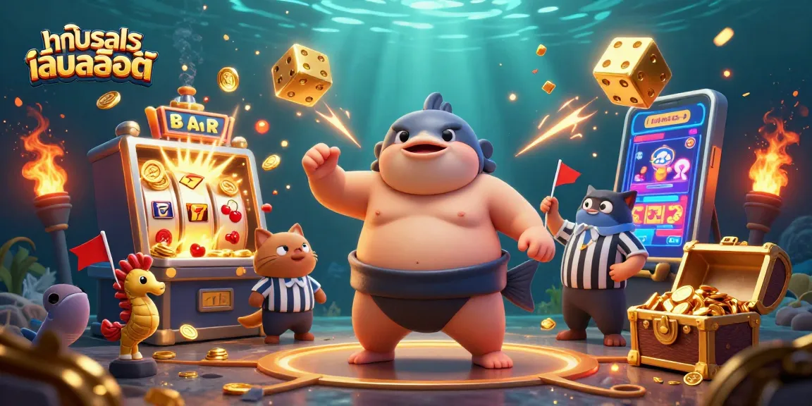 Experience ทดลองเล่นสล็อต in a vibrant underwater casino scene with lively characters and jackpot excitement.