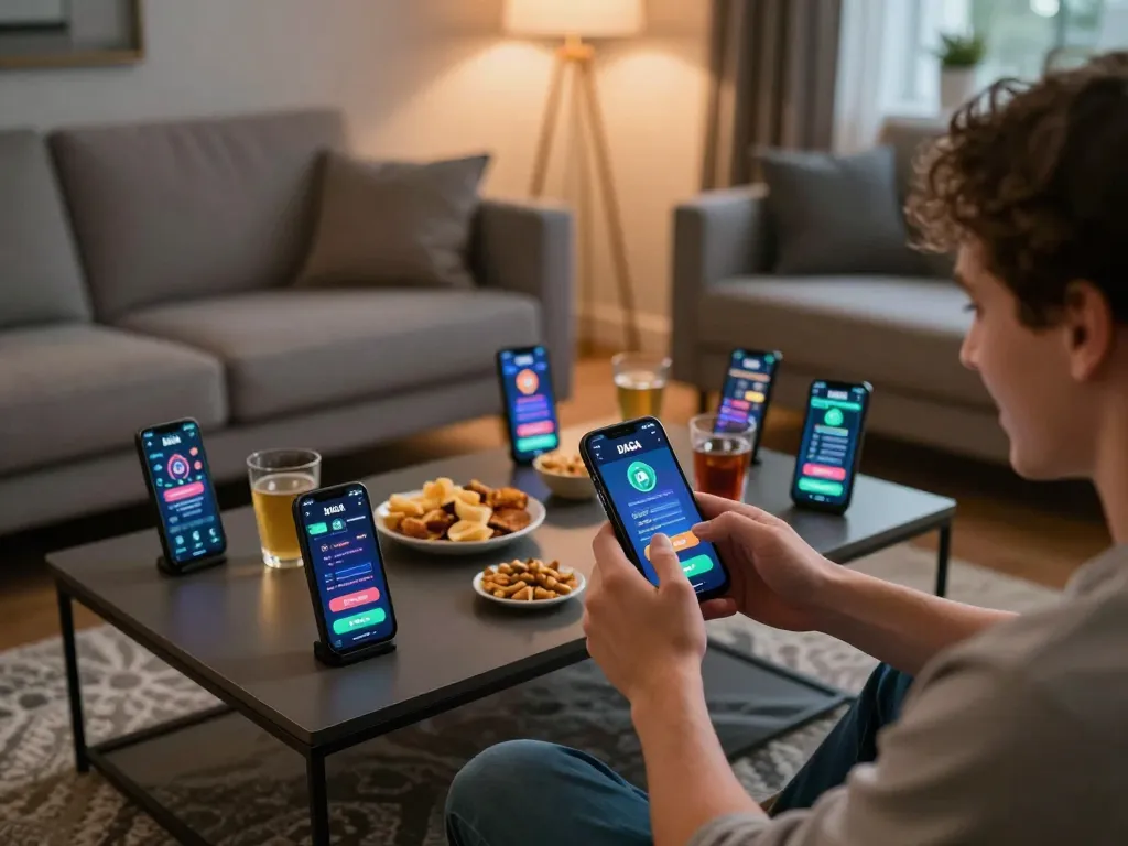 DAGAGO mobile app in action as a person excitedly places a bet in a cozy home setting.