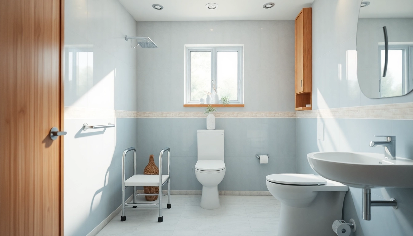 WC-Hilfen für Senioren mit modernen Toiletthilfen in einem hellen, sicheren Badezimmer