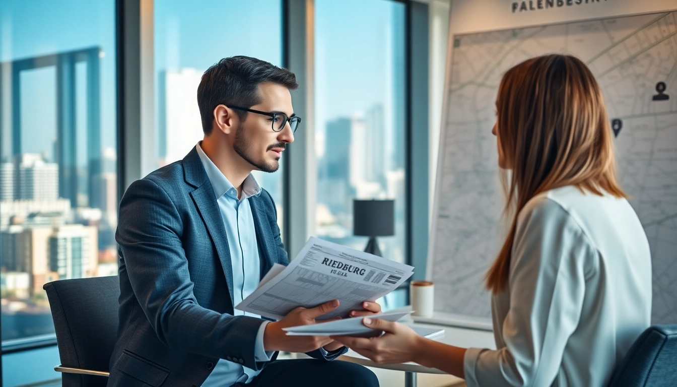 Immobilienmakler Frankfurt Riedberg berät Kunden professionell in einem modernen Büro.