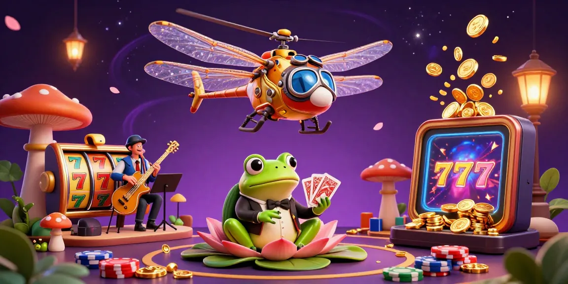 Produkte für Haustiere im spannenden Casino-Ambiente, wo der Frosch-Croupier Karten dealt.