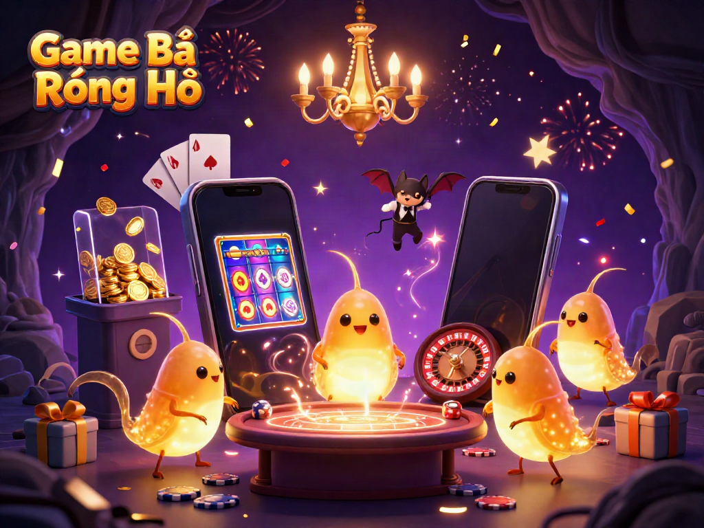 Engage with Game Bài Rồng Hổ in an ultra-detailed 3D casino illustration featuring glowing characters and dynamic gaming elements.