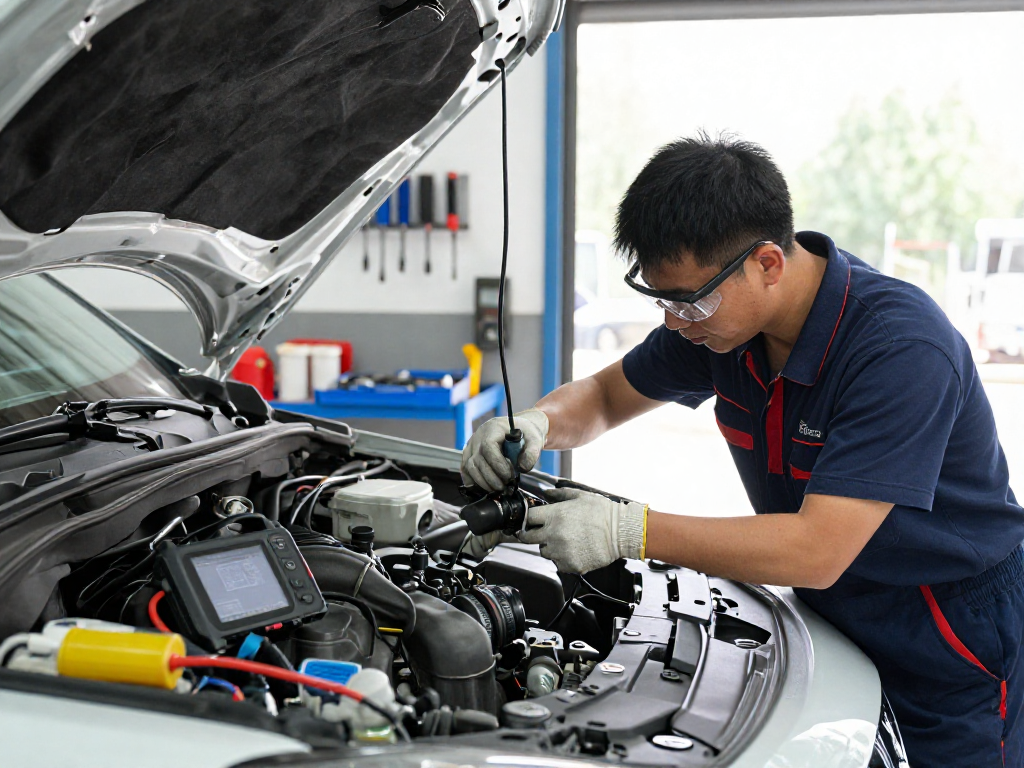 Effiziente DPF-Reinigung in Laatzen in einer modernen Werkstatt, Mechaniker bei der Arbeit.