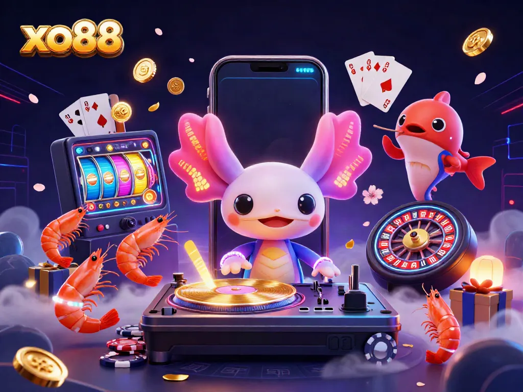 Experience the vibrant thrill of xo88 with an axolotl DJ, shrimp dancers, and vivid casino elements