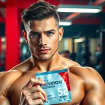 Proviron kaufen: Fitnessmodel präsentiert Proviron in einem modernen Gym.