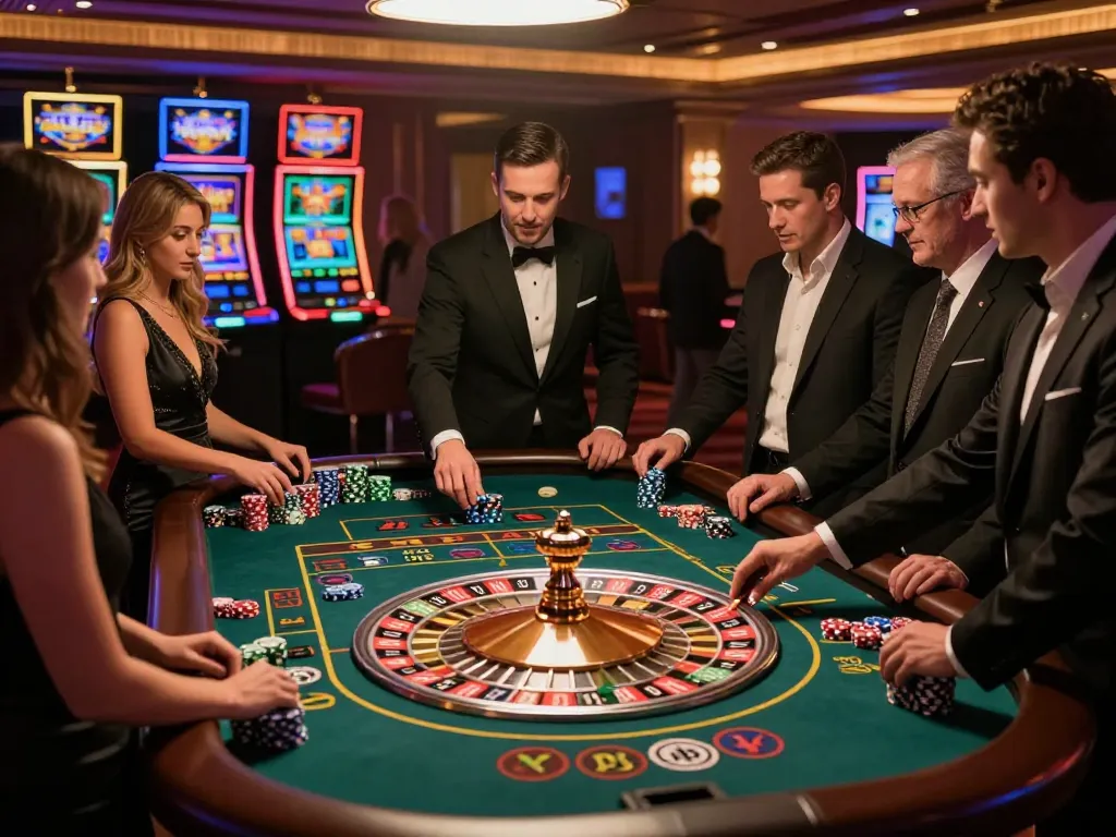 Engaging scene of players at the roulette table on https://go8.onl/ with chips and bets visible