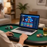 Engaging with casino games on 98win com from the comfort of home, showcasing responsible gaming.