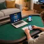 Play exciting poker on HELLO88 app from the comfort of your home, showing gameplay and cozy atmosphere.