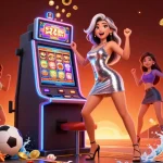 Engage with Trực tiếp bóng đá at a vibrant casino scene featuring Asian woman celebrating a jackpot.