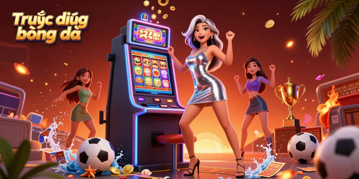 Engage with Trực tiếp bóng đá at a vibrant casino scene featuring Asian woman celebrating a jackpot.