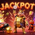 Experience the excitement of tài xỉu sunwin with a dynamic scene of a hero beetle celebrating a jackpot.