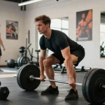 Steroide im Steroidshop kaufen: Bodybuilder trainiert im Fitnessstudio mit Gewichten.