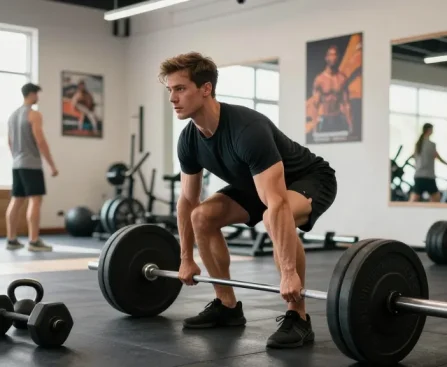 Steroide im Steroidshop kaufen: Bodybuilder trainiert im Fitnessstudio mit Gewichten.