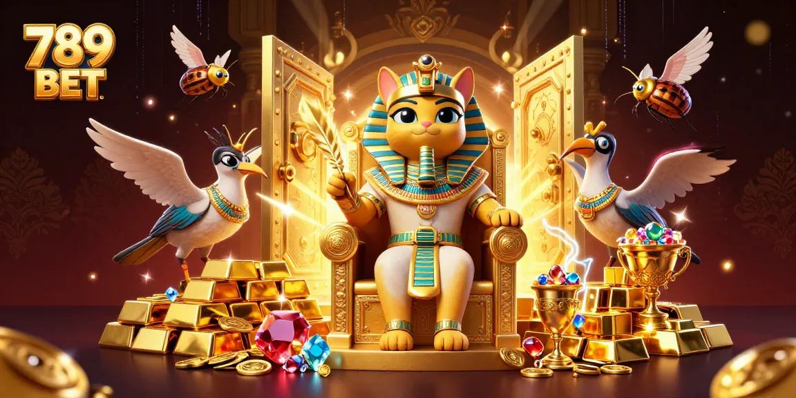 Experience jackpot thrills with 789 BET’s vibrant 3D illustration showcasing luxury casino elements and Egypt motifs.