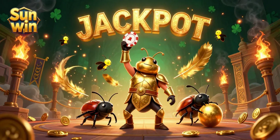 Sun win showcases an epic casino scene with a victorious beetle hero, embodying the gaming excitement.
