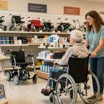 Buy nobility aids in a welcoming store environment with staff assisting elderly customers.