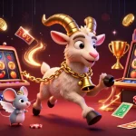 Engaging scene of high roller casinos with Krampus goat, angel mouse, and elf gremlins in dynamic action.